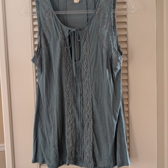 Anthropologie Meadow Rue Open Tie Neck Lace Crochet Large Muted Green - Picture 6 of 11